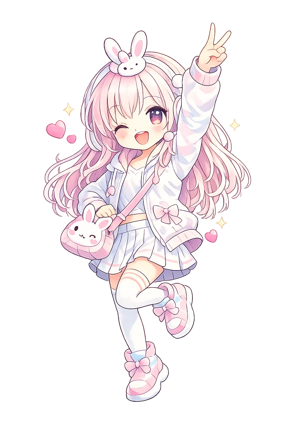 粉色兔耳动漫少女